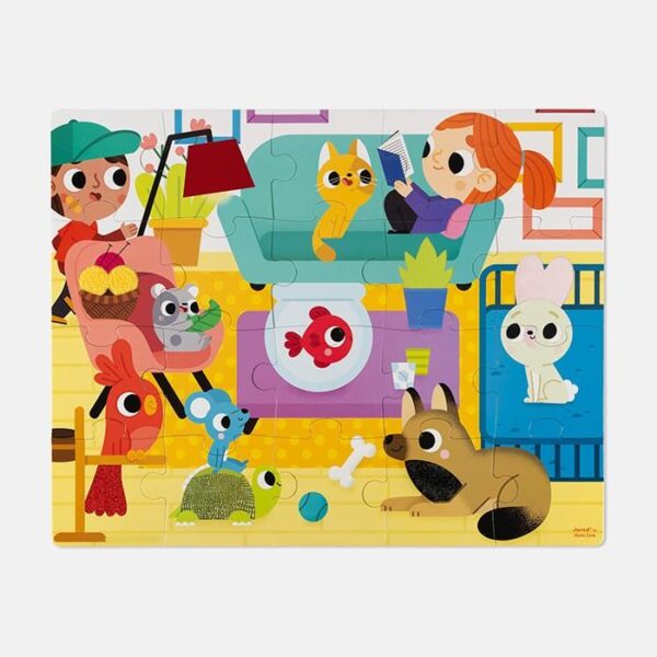 Puzzle tactil, Janod, animale de companie, 20 piese, 2 ani+