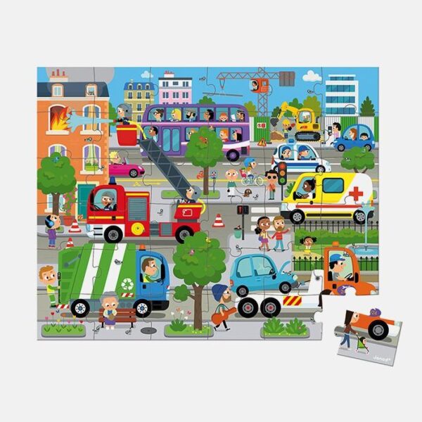 Puzzle orasul, Janod, cu cutie gentuta, 36 piese