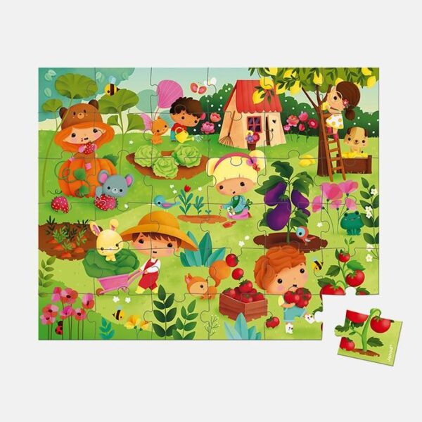 Puzzle gradina, Janod, cu cutie gentuta, 36 piese