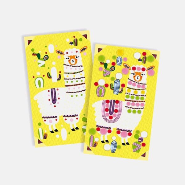 Joc creativ pentru decorat, Janod, Lama Pom Poms, 3 cartonase