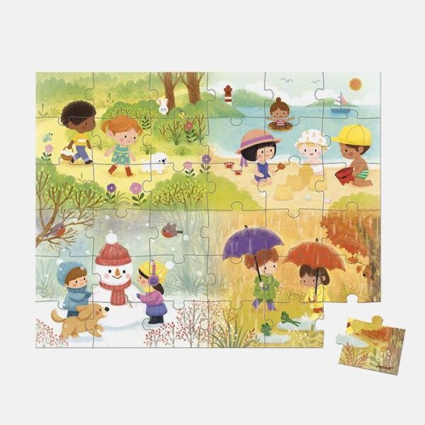 Puzzle anotimpurile, Janod, cutie tip gentuta, 36 piese