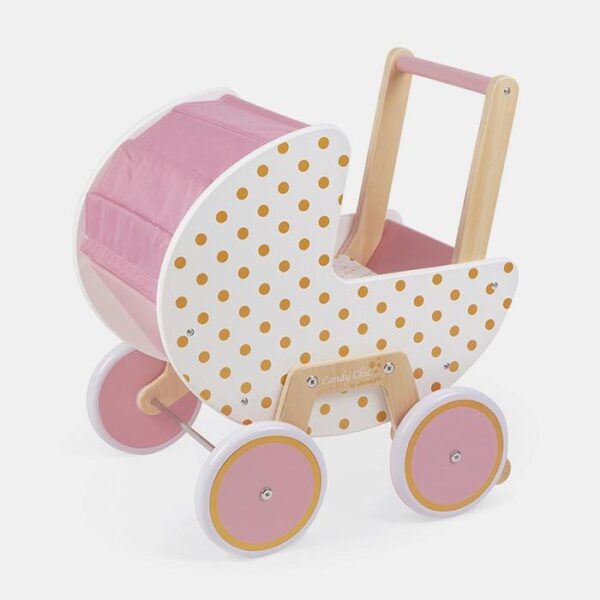 Carucior pentru papusi, Janod, Candy Chic, din lemn, roz