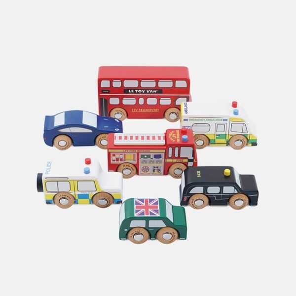 Set masini londoneze, Le Toy Van, din lemn, 2 ani+