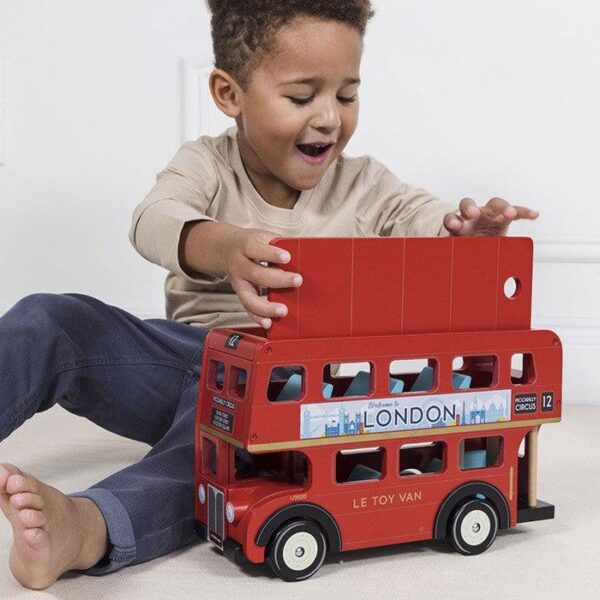 Autobuz londonez, Le Toy Van, rosu, din lemn, 3 ani+