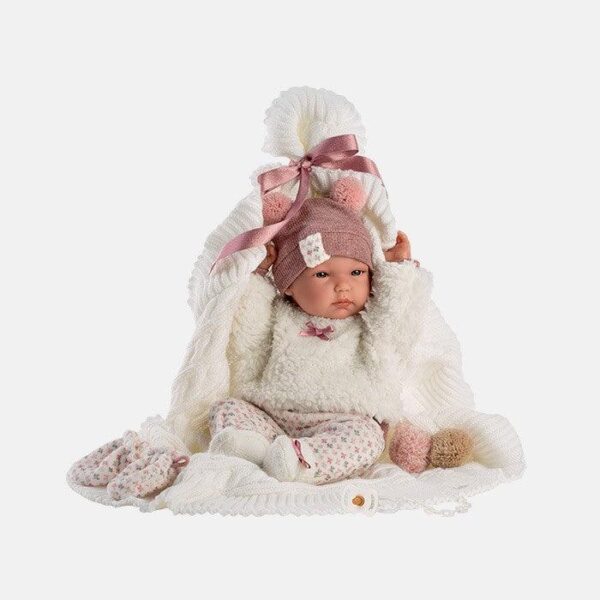 Papusa Llorens, Bimba, cu paturica alba, 35 cm