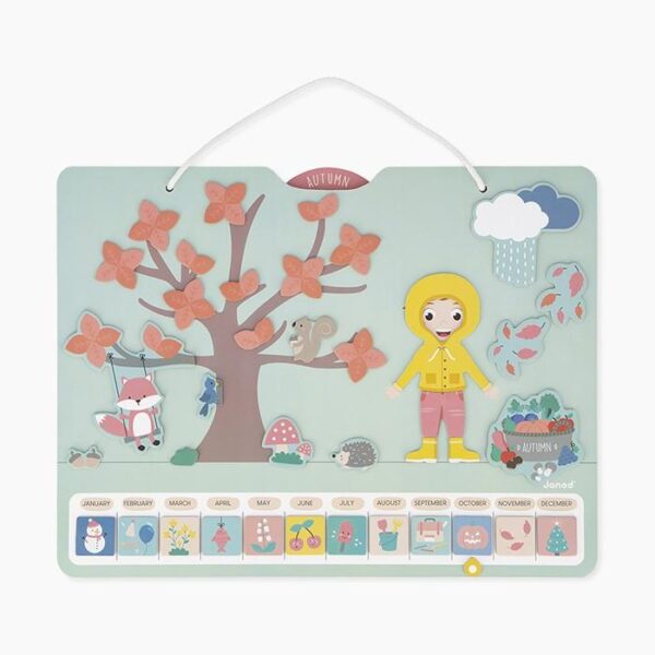 Calendar din lemn, Janod, anotimpuri, in engleza, 3 ani+