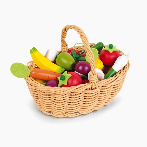 Cosul cu fructe si legume, Janod, din lemn, 24 piese, 3 ani+