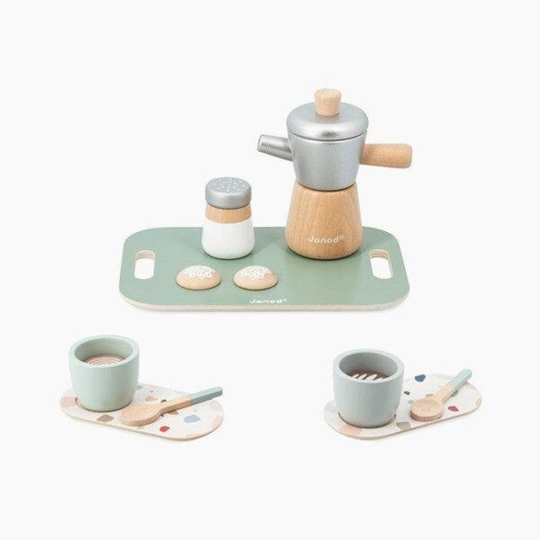 Set pentru cafea, Janod, din lemn, 13 piese, 2 ani+