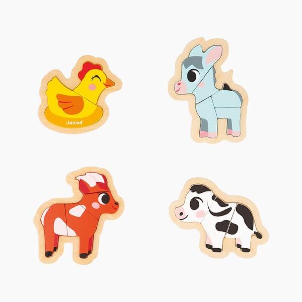 Puzzle progresiv, Janod, Animale de la ferma, 14 piese, 2 ani+