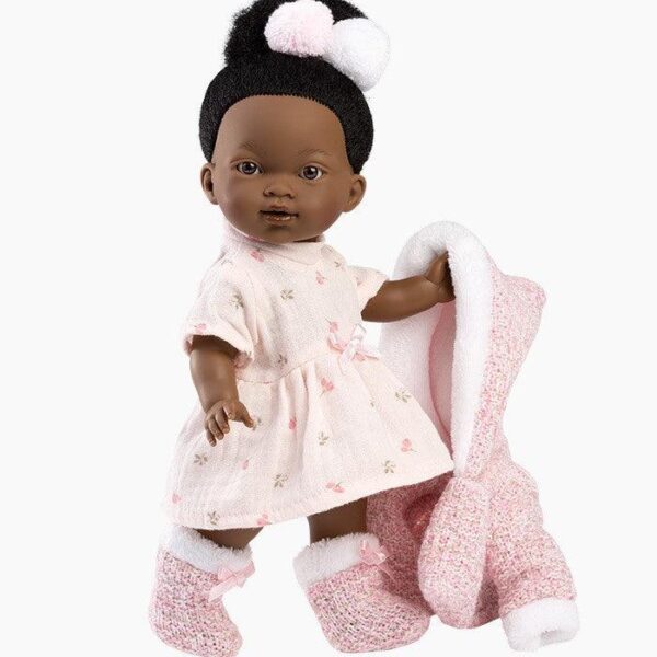 Papusa Llorens, Africana Zoe, cu hainute chic roz, 28 cm