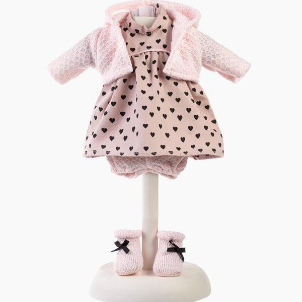 Imbracaminte Llorens, Papusi 33 cm, rochita cu inimioare, 5 piese