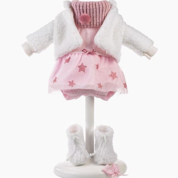 Imbracaminte Llorens, Papusi 35 cm, rochita roz cu stelute, 7 piese