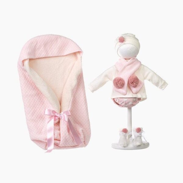 Imbracaminte Llorens, Bebelusi 40 cm, saculet de dormit roz, 7 piese