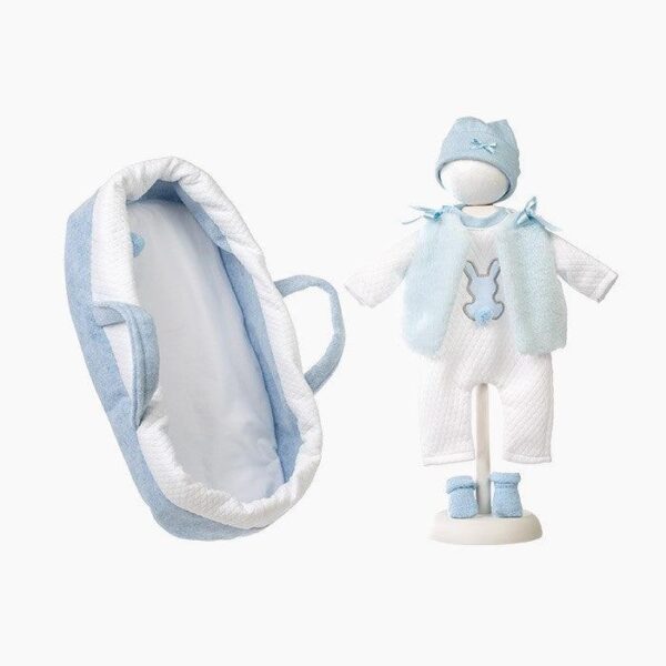 Imbracaminte Llorens, Bebelusi 42 cm, cu portbebe albastru, 6 piese