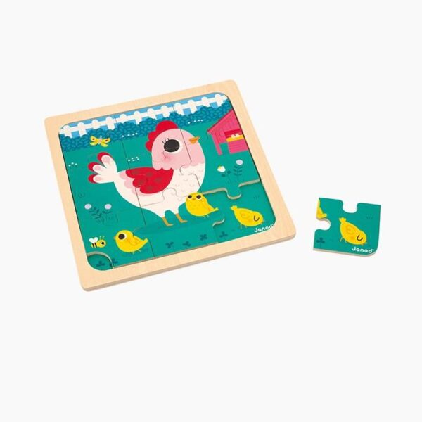 Puzzle din lemn, Janod, gainusa Henriette, 9 piese, 2 ani+