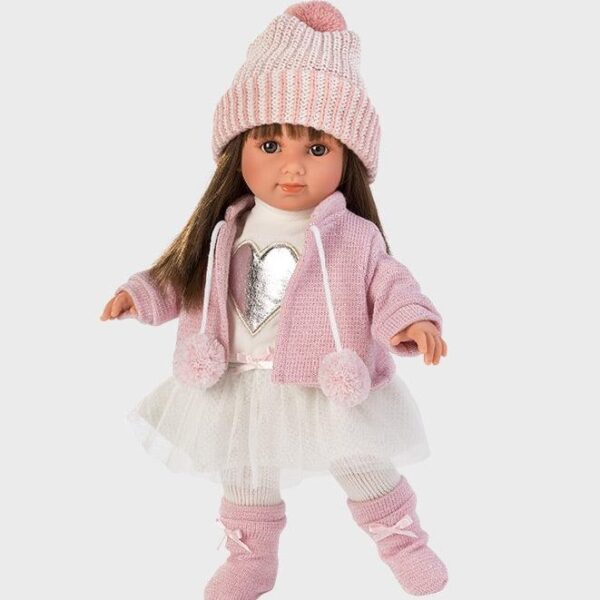 Papusa cu cardigan si caciulita Llorens, Sara, 35 cm