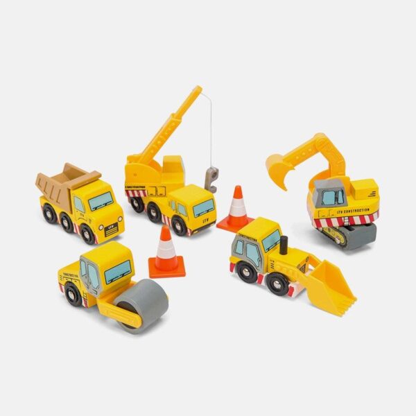 Set masini de constructii, Le Toy Van, din lemn, galben, 3 ani+