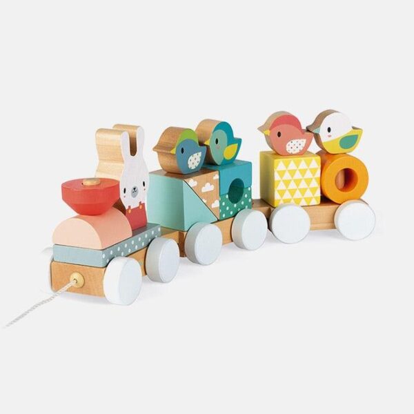 Puzzle tip tren, Janod, din lemn, multicolor, 12 luni+