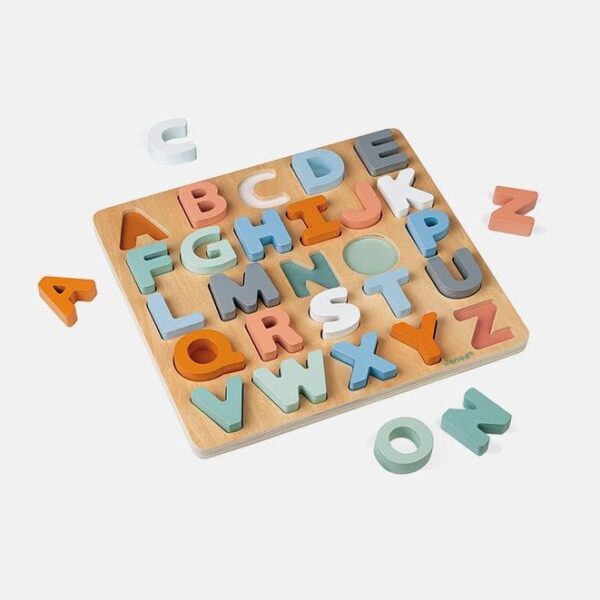Puzzle alfabetic, Janod, din lemn, multicolor, 2-6 ani