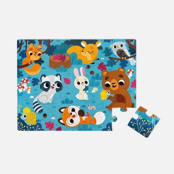 Puzzle tactil, Janod, animalele din padure, 20 piese, 2 ani+