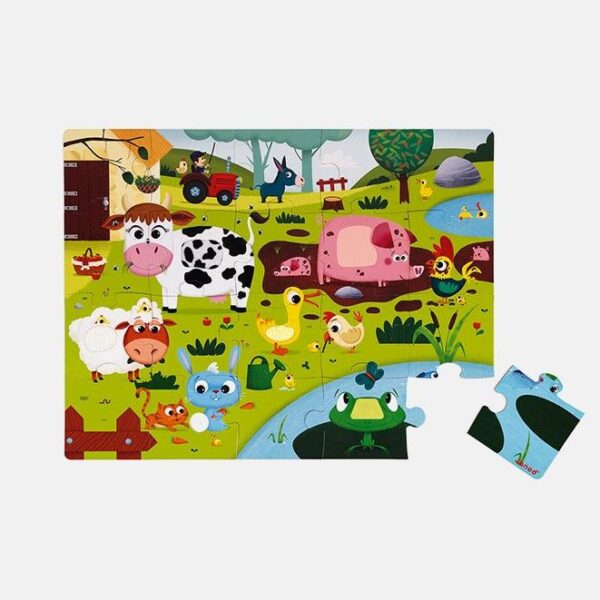 Puzzle tactil, Janod, animalele de la ferma, 20 piese, 2 ani+
