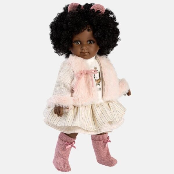 Papusa Llorens, africana Zuri, cu par cret, 35 cm