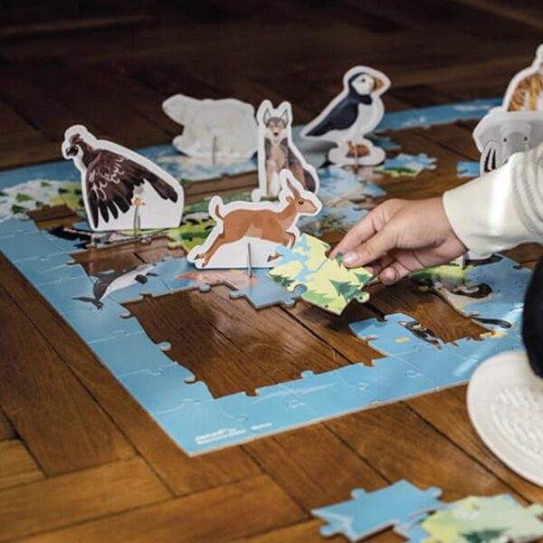 Puzzle educativ 3D, Janod, animale pe cale de disparitie, 50 figurine, 200 piese