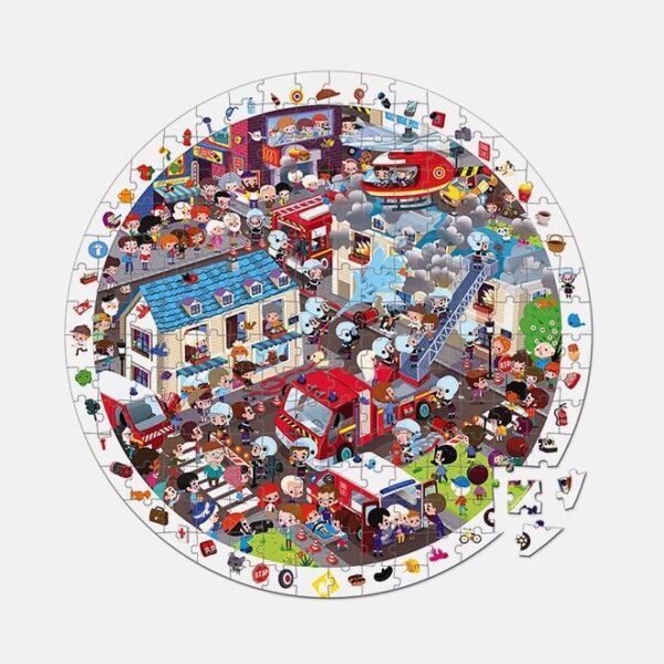 Puzzle 2 in 1, Janod, pompierii in misiune, 208 piese, 6 ani+