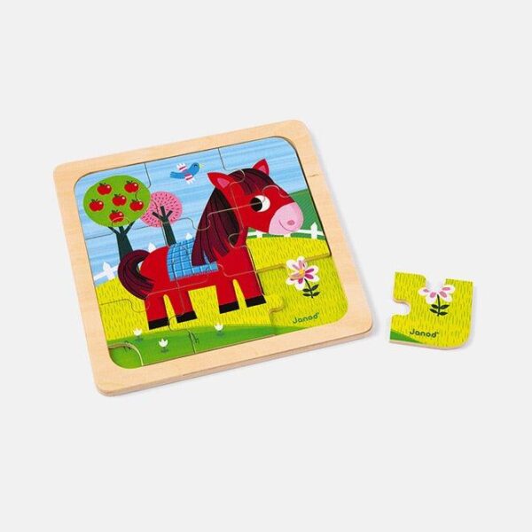 Puzzle din lemn, Janod, calut, 9 piese, 18 luni+