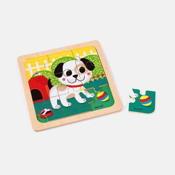 Puzzle din lemn, Janod, catelus, 9 piese, 18 luni+