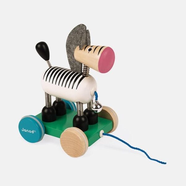 Jucarie de tras, Janod, zebra, cu clopotel, din lemn