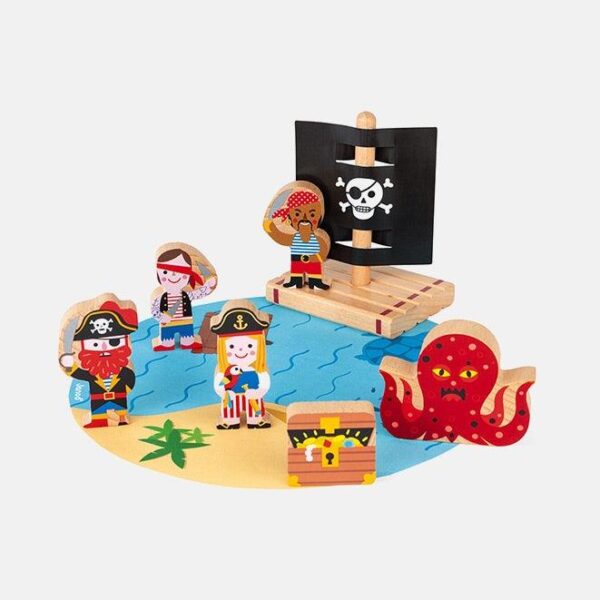 Set de joaca, Janod, pirati, din lemn, 7 piese