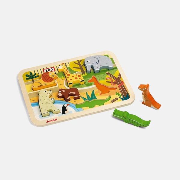 Puzzle din lemn 3D, Janod, gradina zoologica, 7 piese, 18 luni+