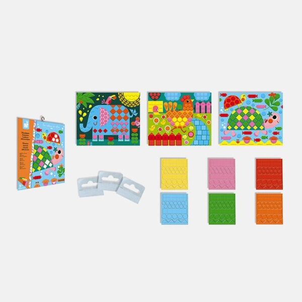 Set educativ, Janod, Animale, mozaic, 3 carduri