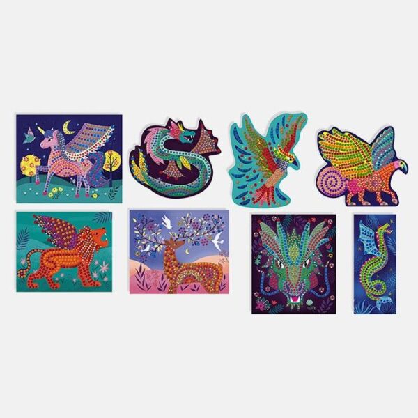 Set creativ mozaic, Janod, 8 carduri creaturi fantastice, 7 ani+