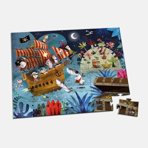 Puzzle vanatoarea de comori, Janod, cu cutie gentuta, 36 piese