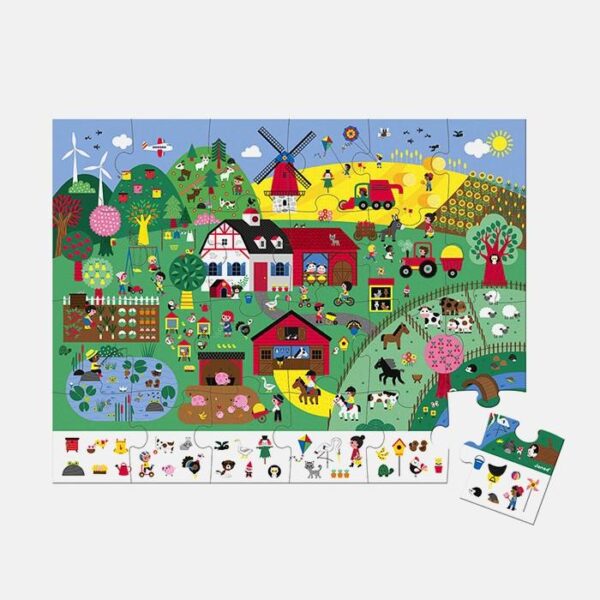 Puzzle ferma, Janod, cu cutie gentuta, 24 piese