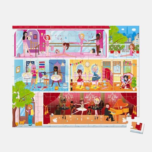 Puzzle academia de dans, Janod, cu cutie gentuta, 100 piese