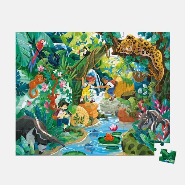 Puzzle viata in jungla, Janod, cu cutie gentuta, 100 piese