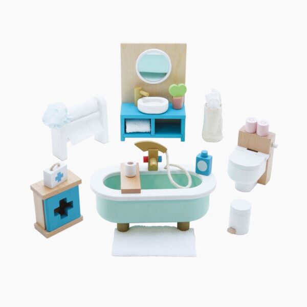 Mobilier de baie pentru casuta, Le Toy Van, Daisylane, set 19 piese, din lemn