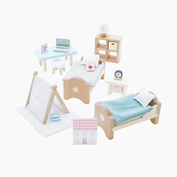 Mobilier casuta papusi, Le Toy Van, camera copiilor, 24 piese, din lemn