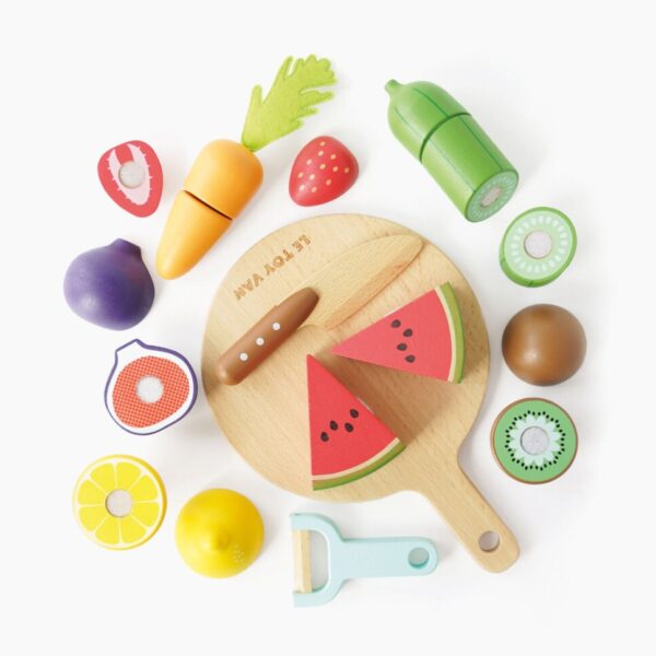Set legume si fructe pentru feliat, Le Toy Van, din lemn, 18 piese