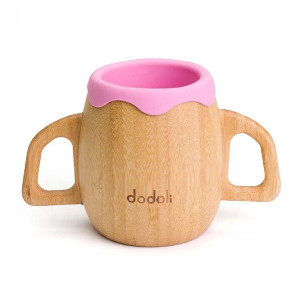 Cană din bambus natural cu protecție din silicon pentru bebeluși și copii, 150ml - Alege culoarea preferată - Roz