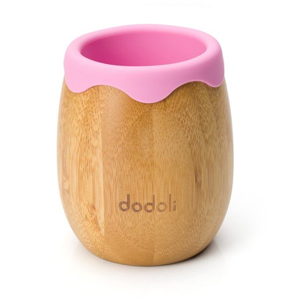 Pahar din bambus natural cu protecție din silicon pentru bebeluși și copii, 150ml - Alege culoarea preferată - Roz