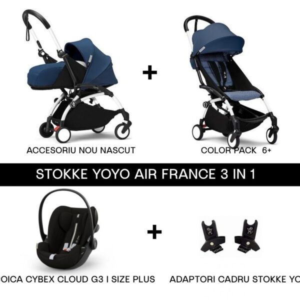 Carucior 3in1 pentru copii Stokke YOYO³ cu pachet nou nascut si scoica CYBEX CLOUD G3 I Size Plus