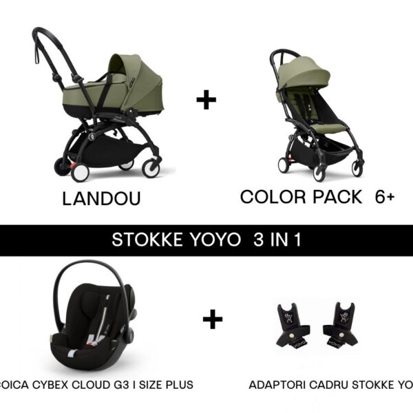 Carucior 3in1 pentru copii Stokke YOYO³ cu landou si scoica Cybex Cloud G3 I Size Plus